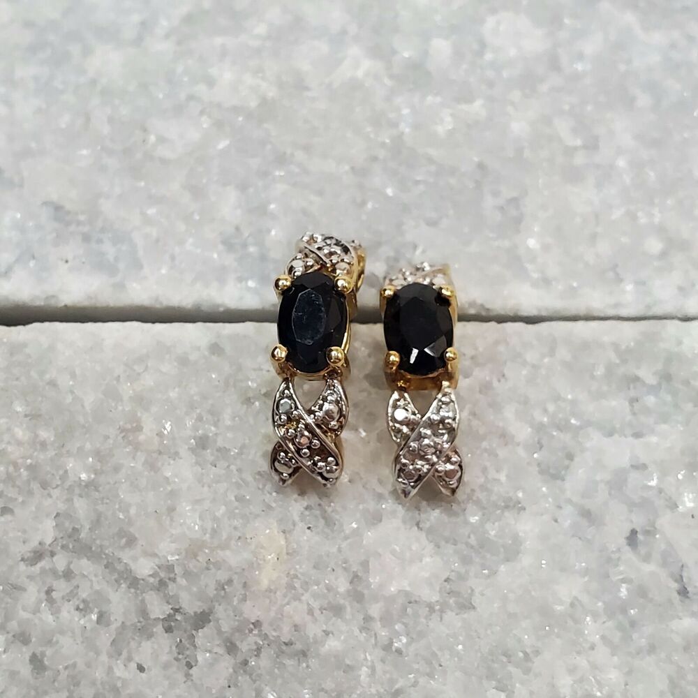 XO Faceted Black Glass Gold Tone Half Hoop Earrings